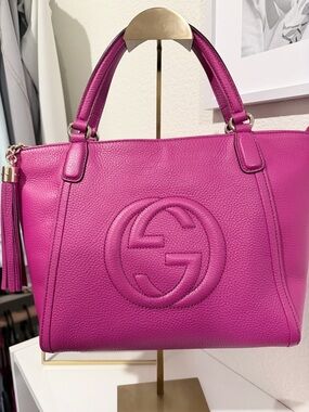 Gucci Pink Leather Soho Tote with Tassel
